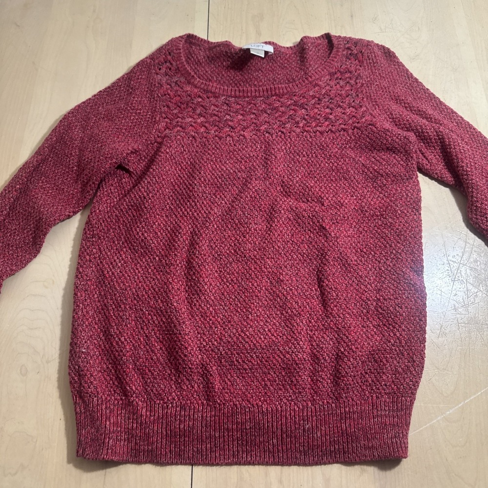 Loft Red Chunky Knit Weave Pullover Sweater‎ Size Medium